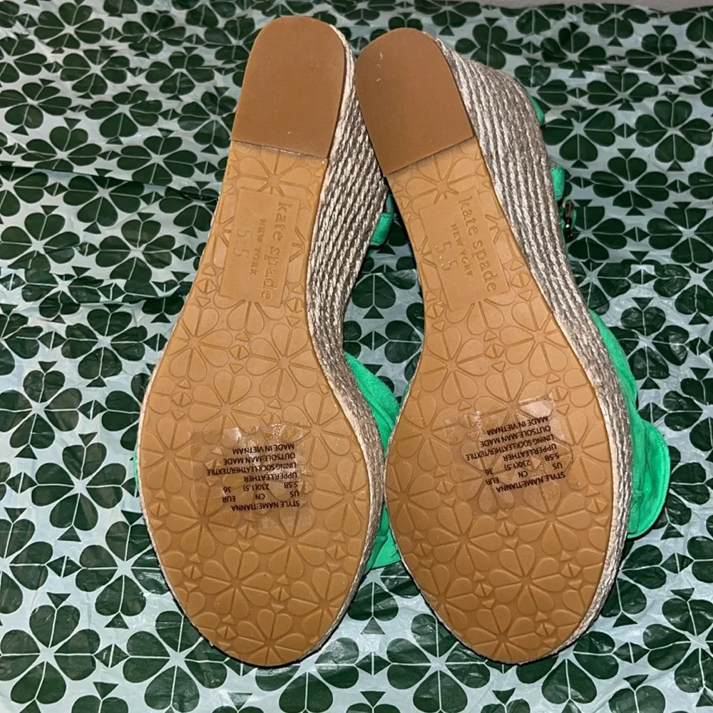 Kate Spade New York Tianna Green Knot Detail Espadrills Wedge Sandals sz 5.5 NWT